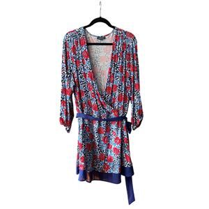 ModCloth Women's Floral Surplice Faux Wrap Tie Tunic Blouse 3/4 Sleeve Size 3X